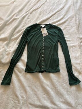 H&M Forest Green Long Sleeve Button-Front Top